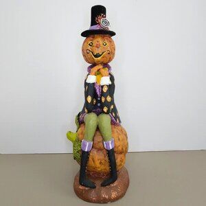 CJF Design Pumpkin Man Figure Halloween Folk Art Whimsical 12.5" Primitive Decor